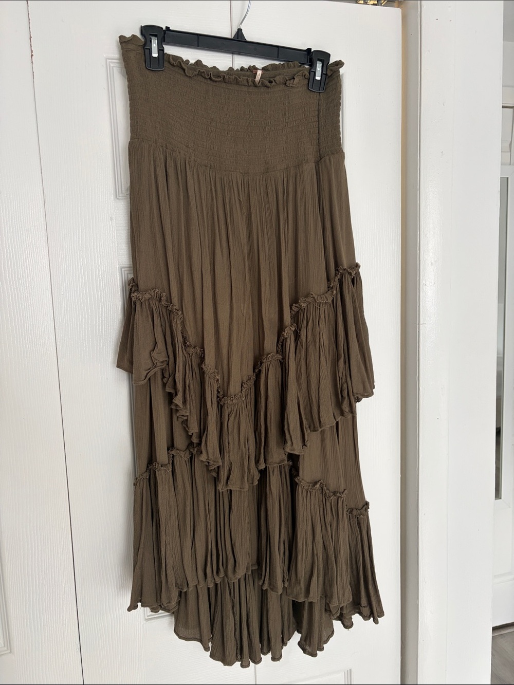 Free People Olive Tiered Ruffle Maxi Skirt